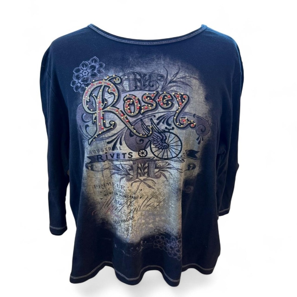 Vintage Blue Canyon Rosey Top Tee Women's Size 2X Graphic Tee Whimsygoth Y2K VTG